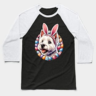 West Highland White Terrier Celebrates Easter with Bunny Ears Baseball T-Shirt